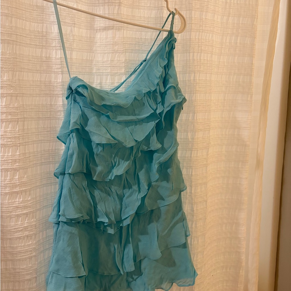 Blue Ruffled Mini Dress